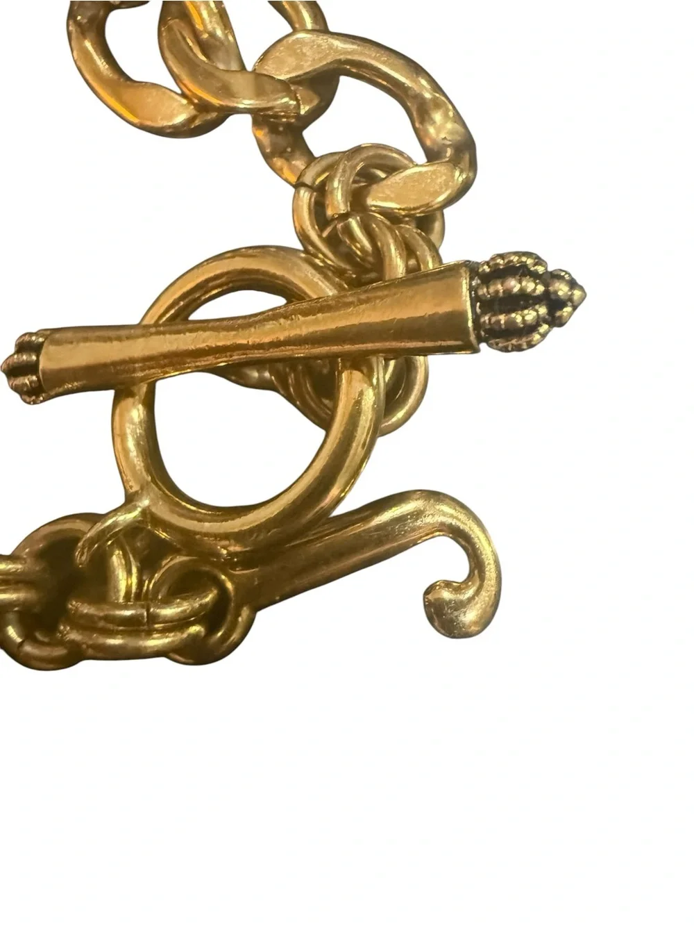Juicy Couture Gold Tone Chunky Toggle Bracelet Pavé Crystal Heart Charm Y2K